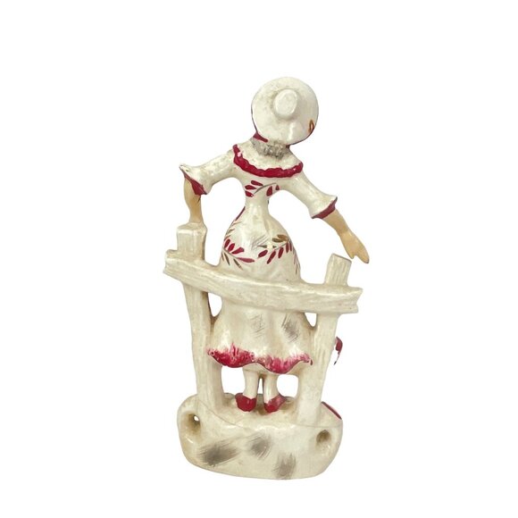 Vintage Hand-Painted Ceramic Figurine Of Woman In Red Bonnet & Dress - Picture 3 of 8